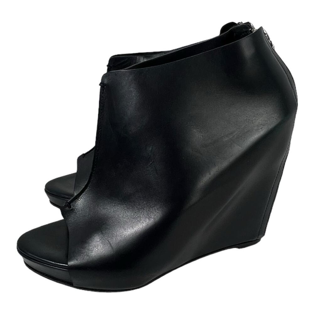Jenni Kayne Open Toe Black Italian Leather Wedge Booties with Zipper Size 39/9